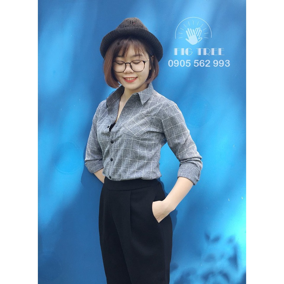 Áo sơ mi nữ màu caro sọc xám mẫu 126A cực HOT