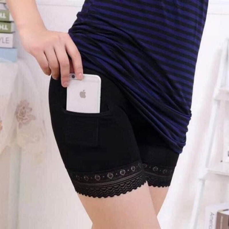 Combo 3 Quần mặc trong váy, quần đùi phối ren có túi màu đen và da