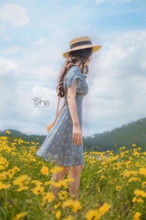 Đầm hoa tay ngắn rút dây