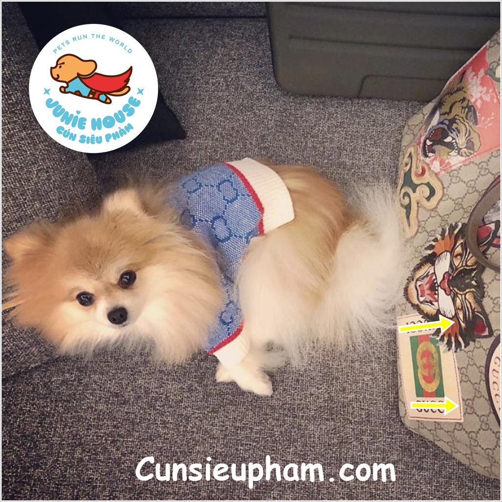 Áo len cardigan T.B xám sang trọng đồ Tết cho chó mèo