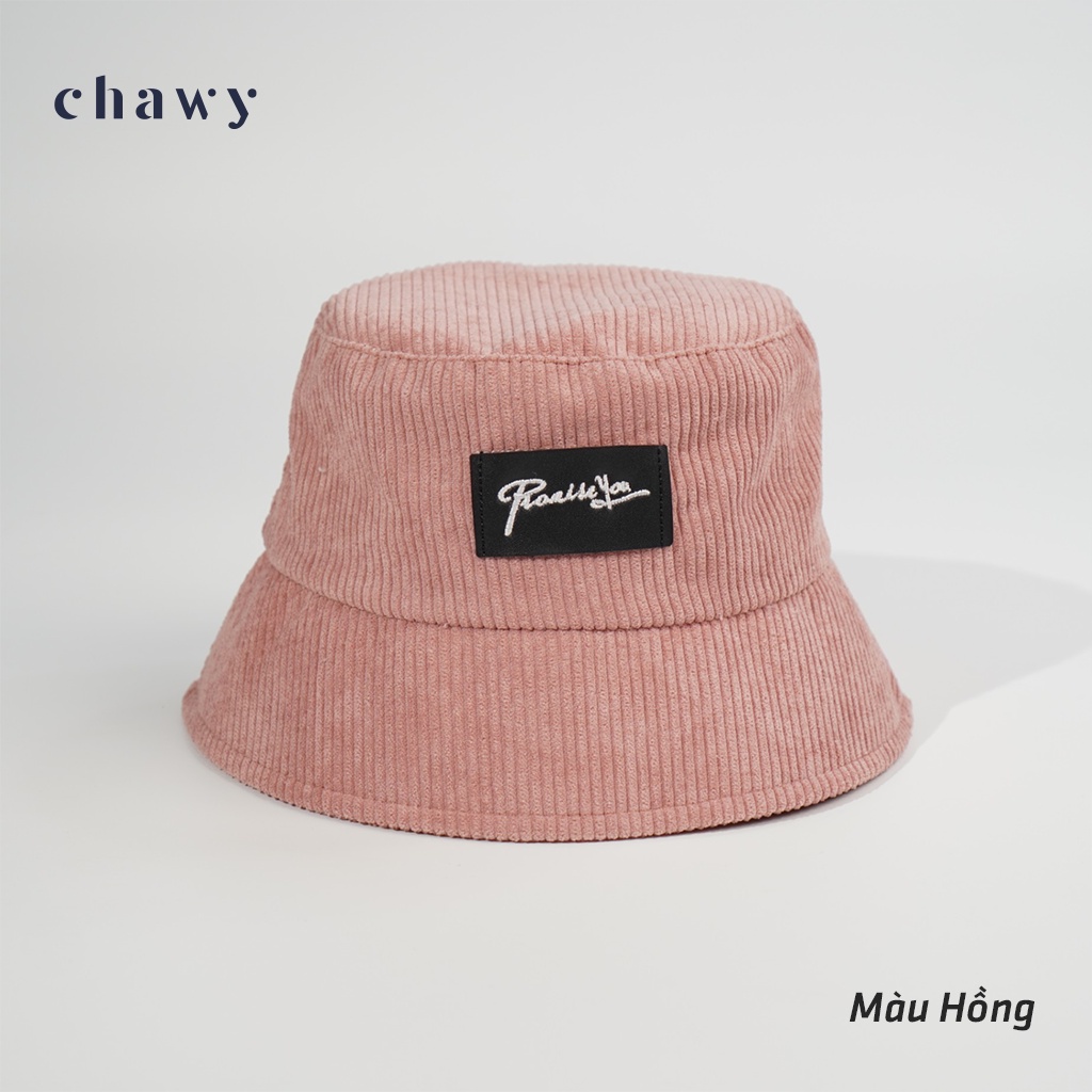 Nón bucket vành cụp thêu PromissYou, mũ bucket chất nhung tăm cao cấp thời trang form unisex
