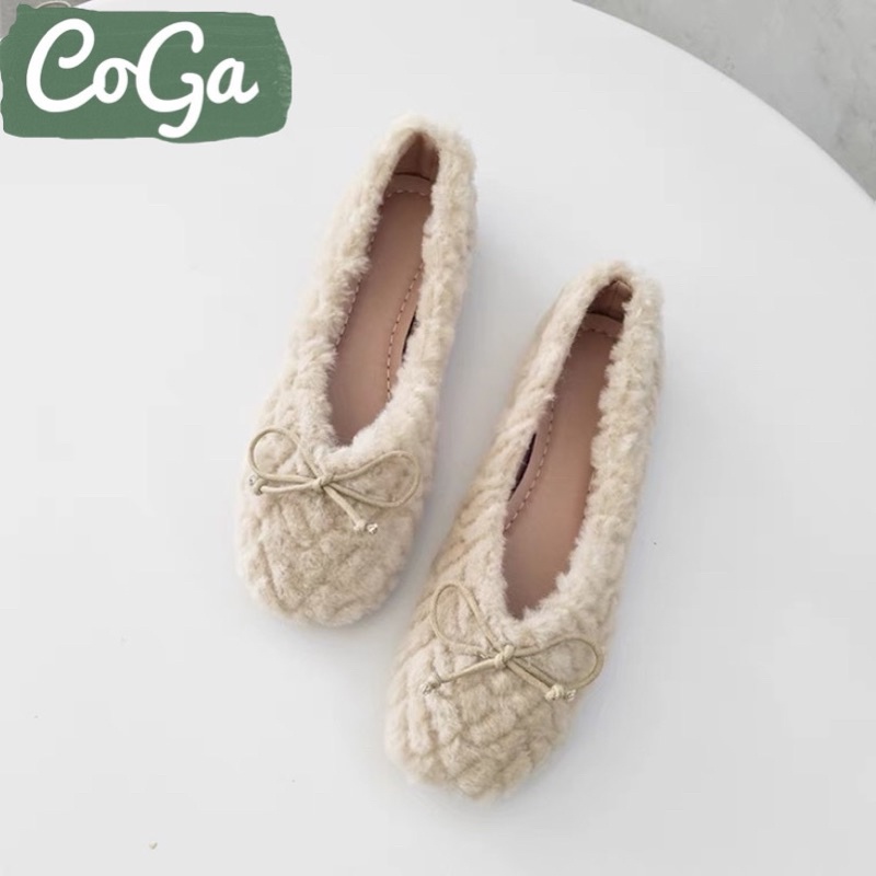 Giày búp bê nữ mẫu mới phủ lông gắn nơ nhỏ siêu xinh
