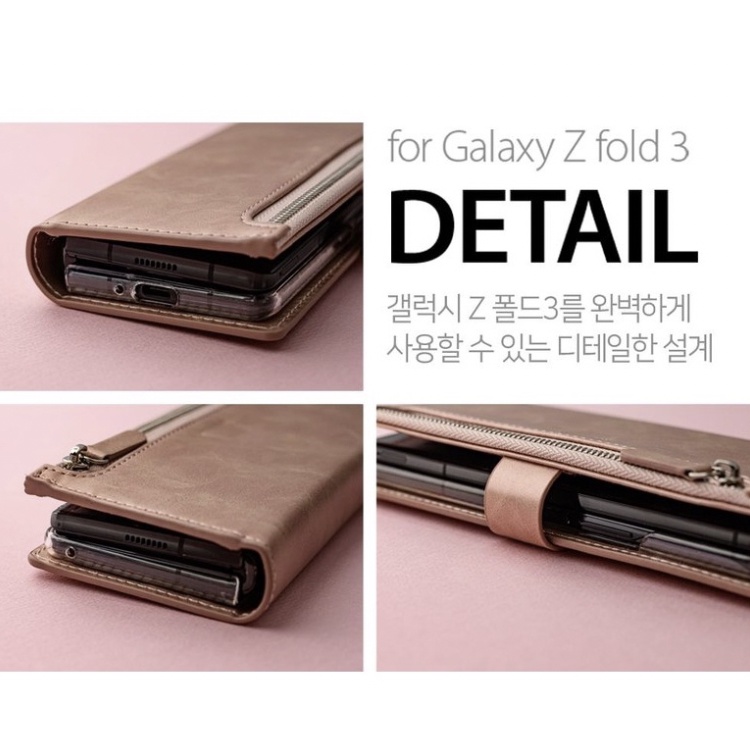 Leather Wallet Case for galaxy Z Fold 2 3 4  s22 ultra plus - 6 Colors / Card holder Zipper Diary wine red brown navy black pink Korea fold3 fold2 fold4