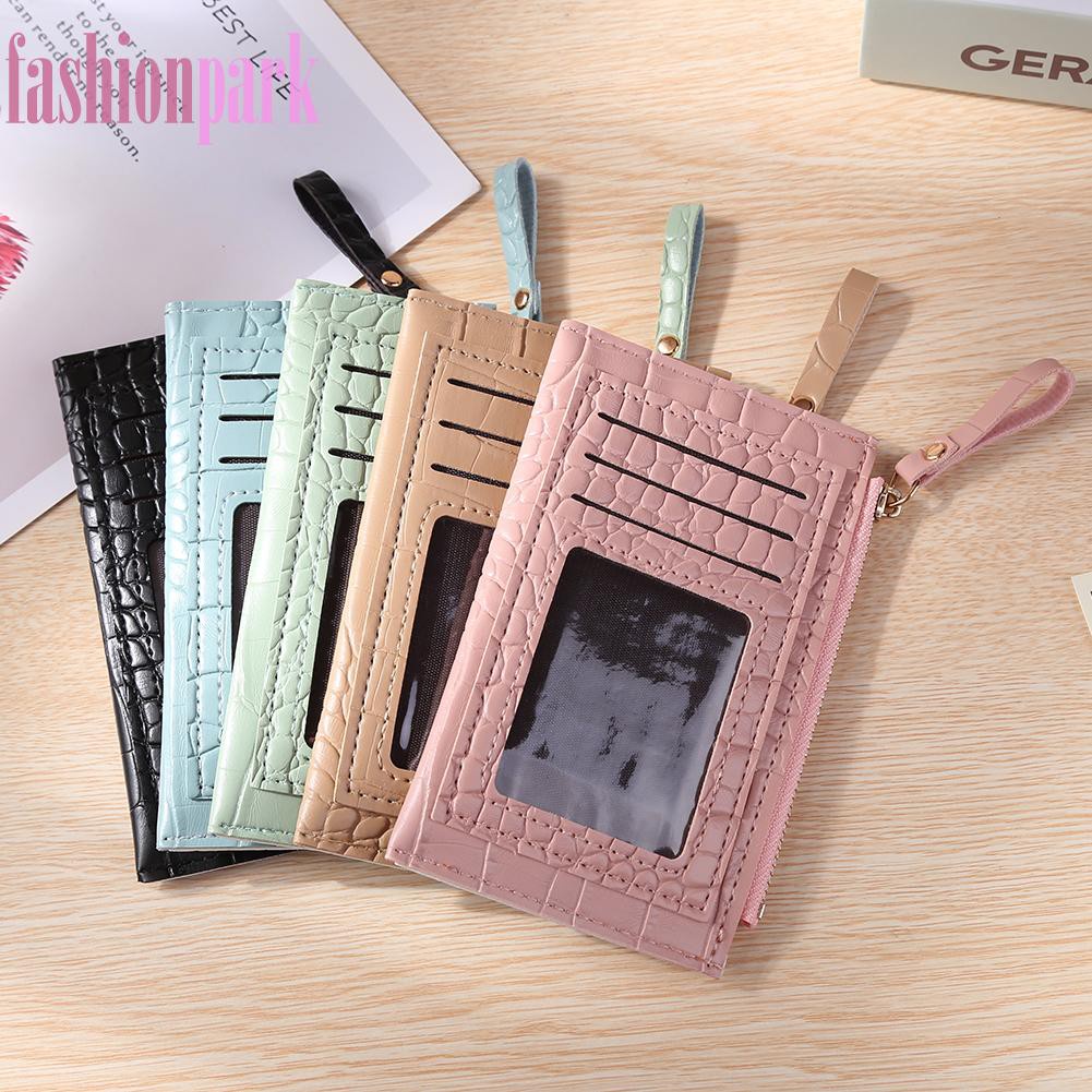(FAS) Fashion Women PU Alligator Pattern Card Holder Contrast Color Mini Wallet