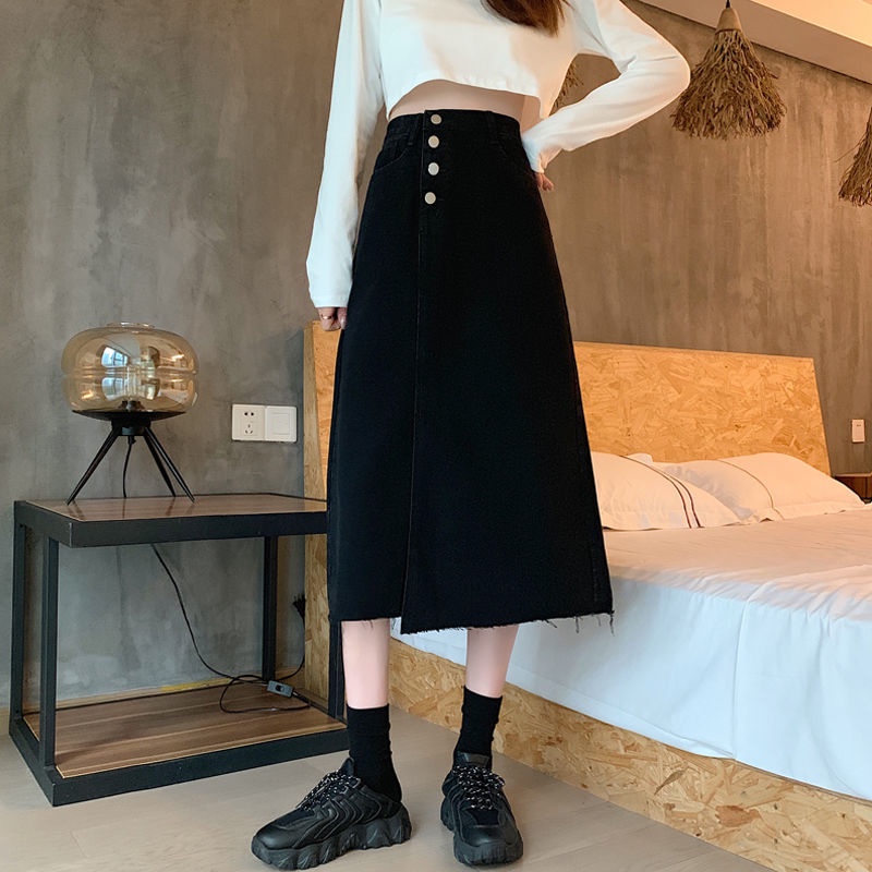Chân Váy Denim Dáng Chữ a Lưng Cao Thiết Kế Không Đồng Đều Thời Trang Mùa Xuân Hàn Quốc Mới Cho Nữ