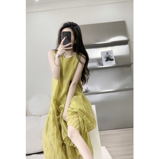 Váy Voan Xuông Dáng Dài Màu Xanh Váy Maxi Xếp Tầng Sang Chảnh