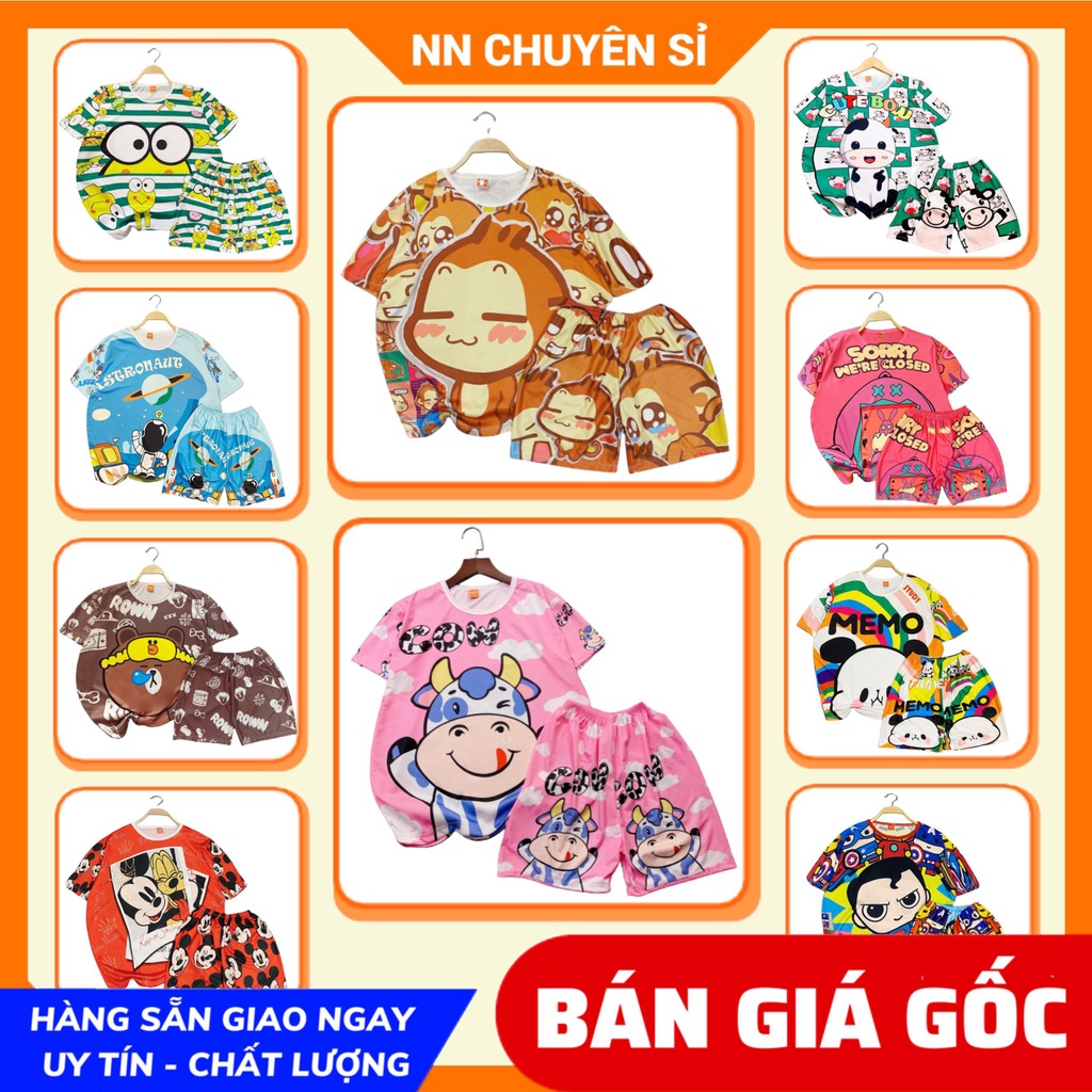 Đồ bộ thun nam nữ 46kg thoải mái cho bé trai bé gái người lớn hình bò sữa kitty doraemon pokemon DBRBD TỔNG HỢP SIZE M