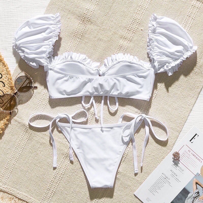 Bikini 2 Mảnh Hiền Hồ Tay Phồng Nhiều Màu, Đồ Bơi Đi Biển Viền Bèo Ulzzang [Ảnh Chụp Thật]  - OS062