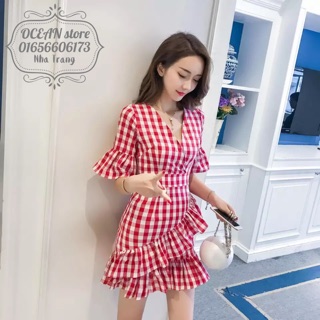 ❤️❤️=>ĐẦM BODY CỔ V TAY LOE PHỐI ĐUÔI CÁ<=❤️❤️