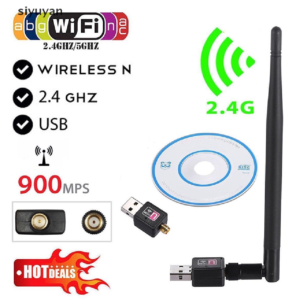 900Mbps Wireless USB WiFi Adapter Dongle Network LAN Card 802.11b/g/n w/ Antenna .