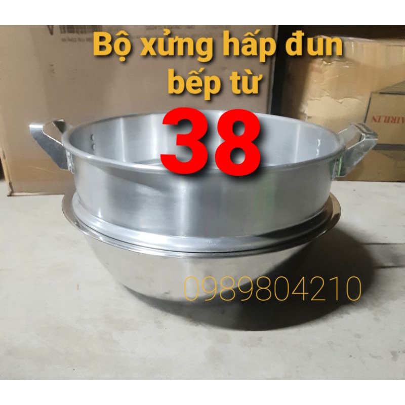 Bộ xửng hấp inox đun bếp từ size 38 ,kết hợp giữa đáy inox ngăn mạnh hùng,xửng 38 đun bếp từ