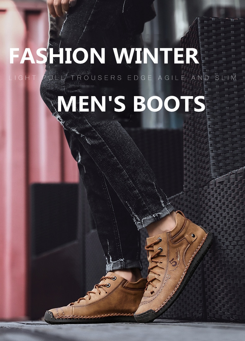 NEW Men Boots Genuine Leather Shoes Male Ankle Snow Boots Autumn Winter Sneakers Men Drop Shipping Boots Big Size 48# Bota Masculine footwear