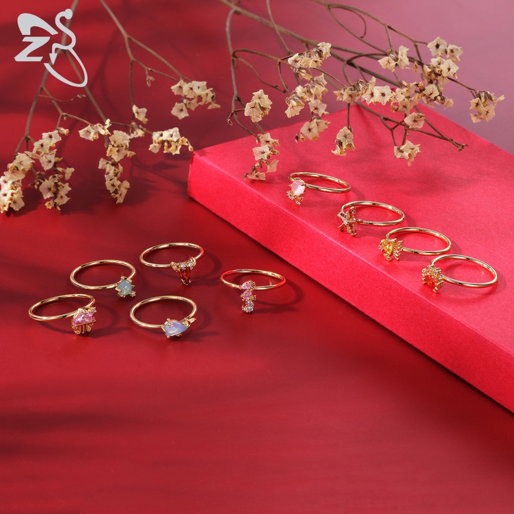 Nhẫn đính đá Opal hình sao biển cá heo dễ thương cho nữ
