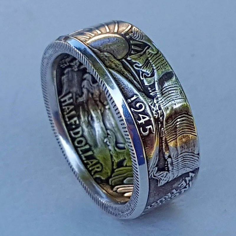 weiweijewelry/Nhẫn Đồng Xu Bạc Chạm Khắc Hình Tờ Tiền 1945 6-12