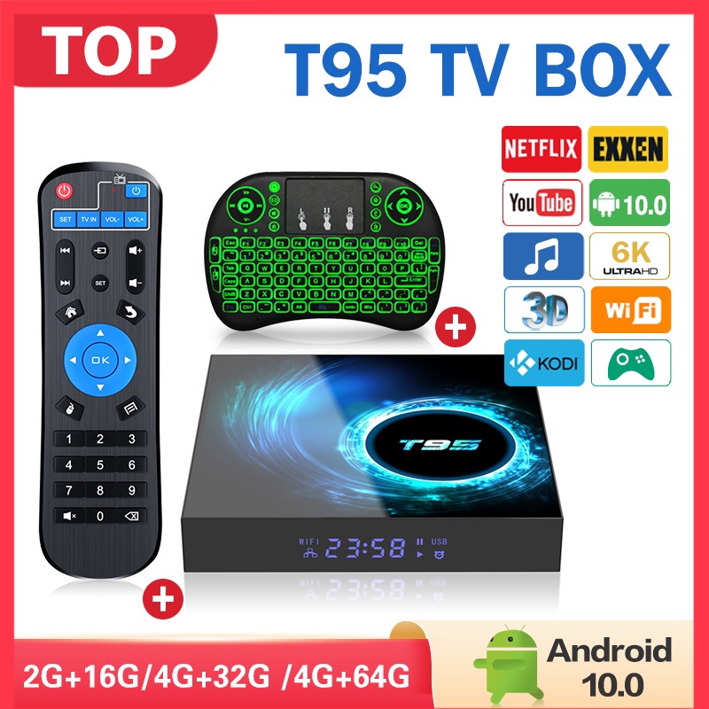 Đầu TV Box T95 H616 2.4G Wifi Android 6K HDR 2GB RAM 16GB 32GB 64GB ROM ChấT LượNg Cao KèM Phụ KiệN
