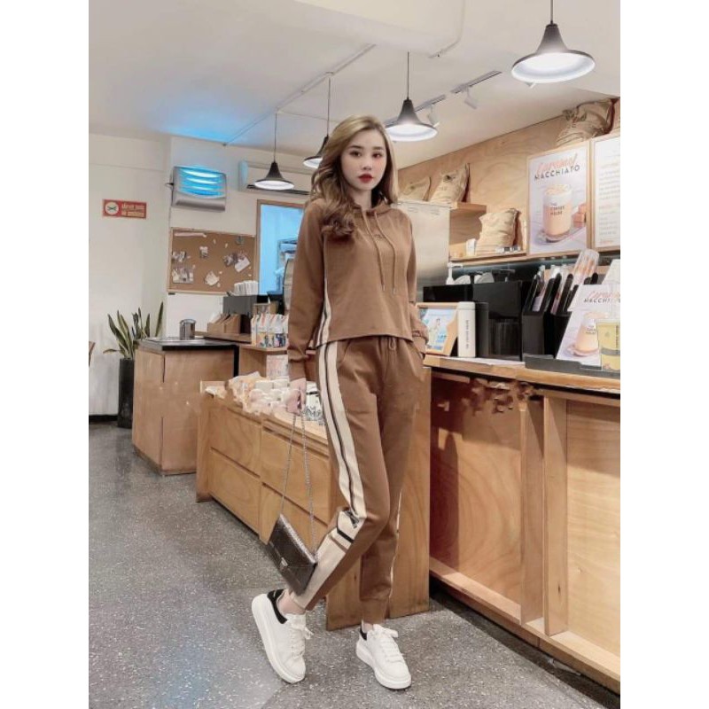 Set bộ quần áo hoodie lửng dài tay có mũ mix quần BCi