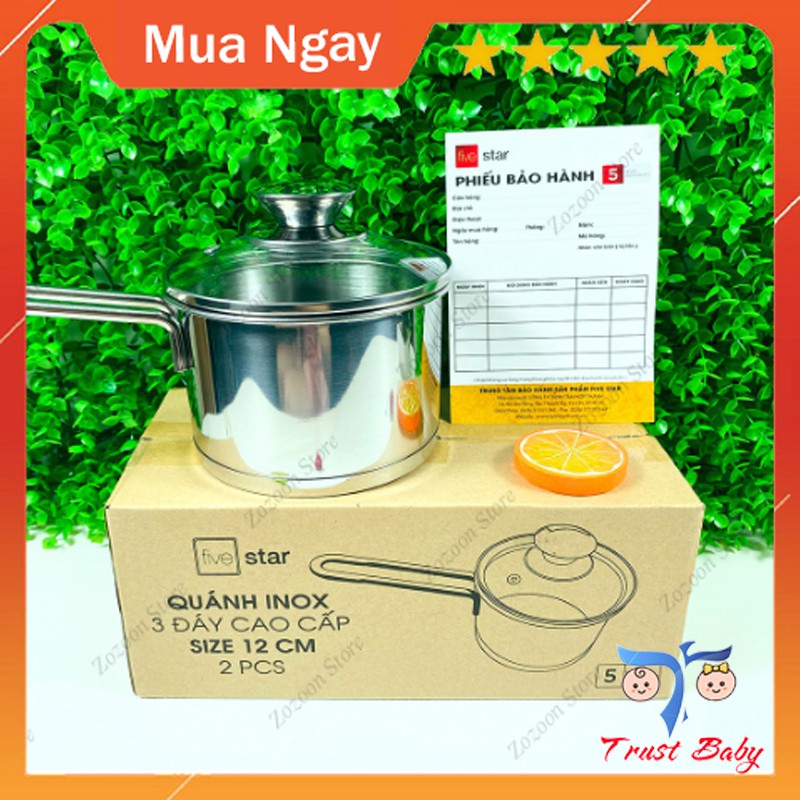 Quánh nấu bột inox, nồi nấu bột cho bé Five Star 3 đáy cao cấp size 12cm