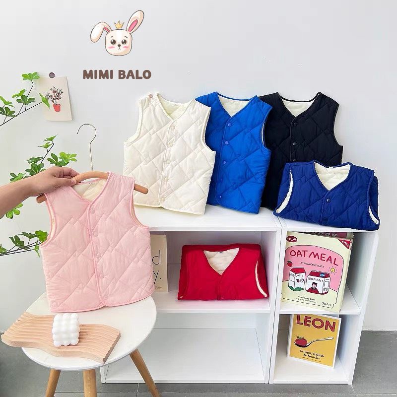 Áo ghi lê trẻ em, ghile lót nỉ trần trám nhiều màu cho bé trai bé gái từ 8kg đến 18kg mặc đi học đi chơi Balo MIMI