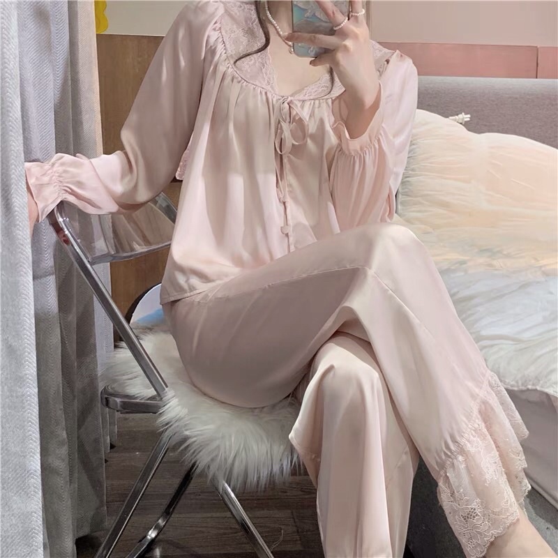 Bộ ngủ lụa bèo phối ren tiểu thư (có hình thật)