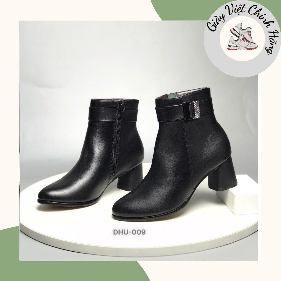 Giày bốt thời trang nữ BQ ❤️FREESHIP❤️ Boots công sở made in Việt Nam da bò kéo khóa gót trụ 5p sang trọng DHU-009