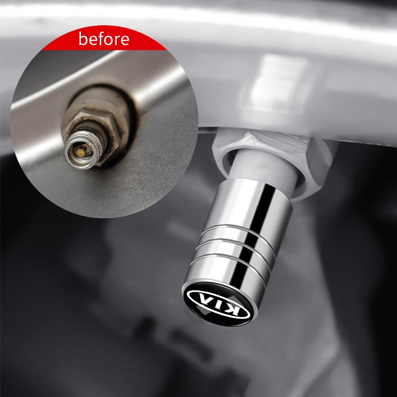 Set 4 Nắp Đậy Lốp Xe Hơi Hình Trụ Bằng Nhôm Màu Đen / Bạc In Logo