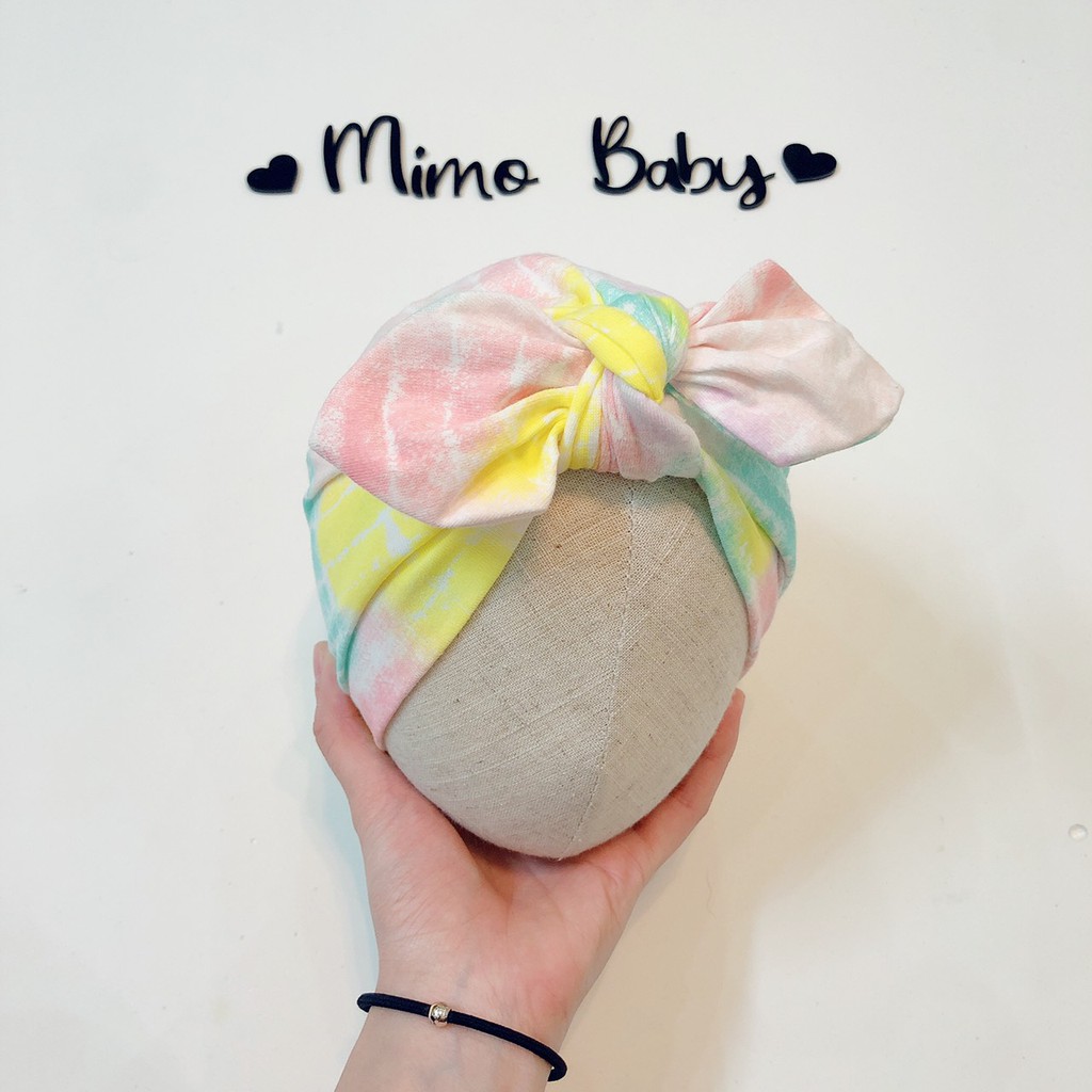 Mũ turban bé gái (4-8kg) - Màu loang cầu vồng