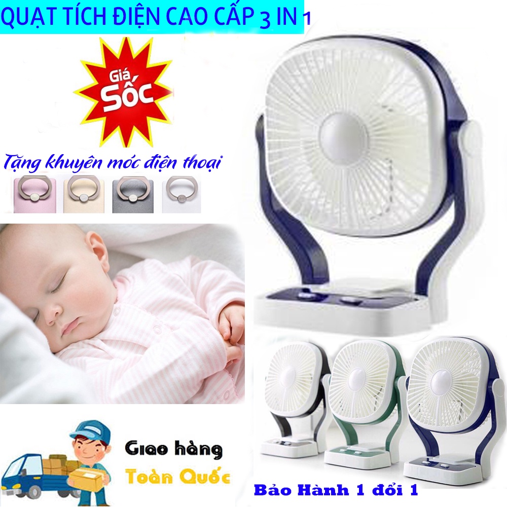 Quạt Tích Điện CMD Để Bàn 3 In 1 Có Đèn LED và Sạc Dự Phòng Vô Cùng Tiện Lợi - 3 Mức Gió Mạnh Pin Khủng Dùng Trên 6giờ.
