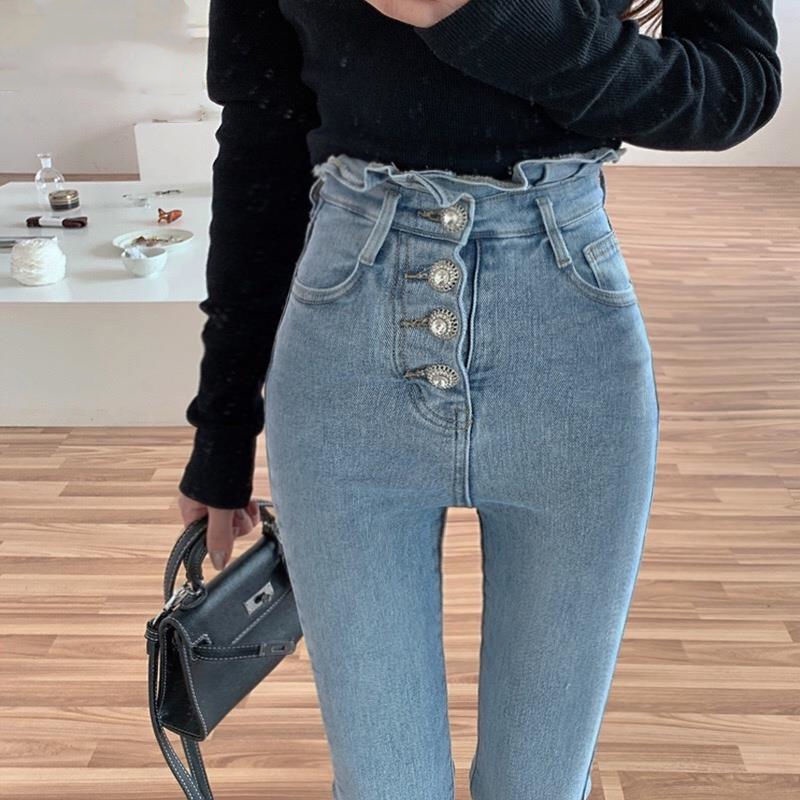 Light color high waist jeans women's 2021 spring and autumn new slim fashion stretch tight leggings pants pants tide