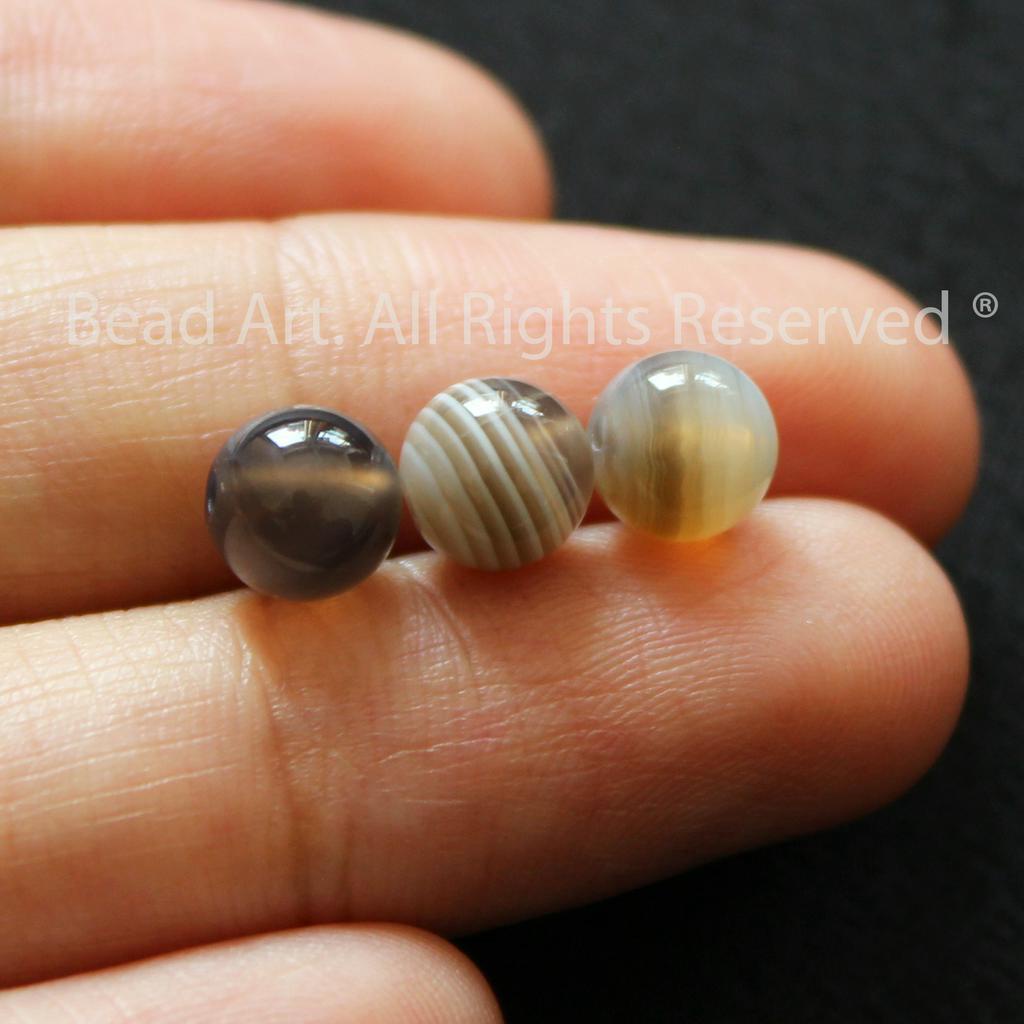6MM Đá Agate Xám Nâu, Phối Vòng Tay Phong Thuỷ, Chuỗi Hạt, Trang Sức S50 - Bead Art