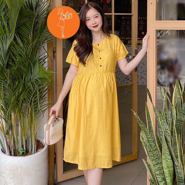 Đầm Bầu Bun Dáng Xòe chất xô xước cao cấp cút ngực tiện lợi - 3327