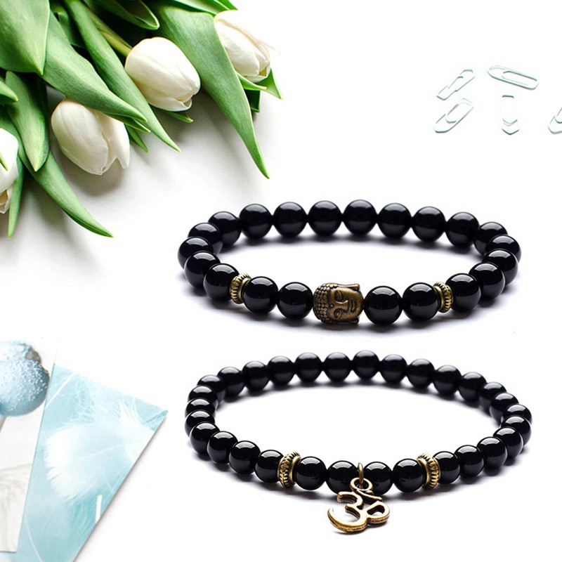 Set 2 vòng tay chuỗi hạt đá tự nhiên phong cách vintage