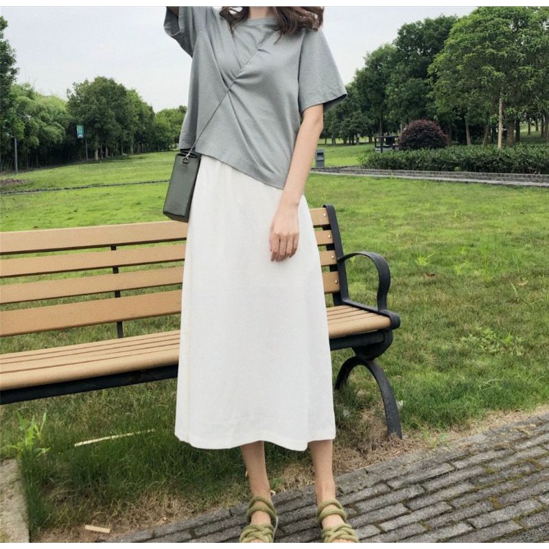 chân váy midi vintage 2lớp trơn basic ảnh thật | BigBuy360 - bigbuy360.vn