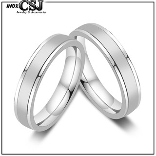 NHẪN CẶP 1 SỌC MỜ INOX, NHẪN ĐÔI INOX NC049 tặng hộp đựng nhẵn