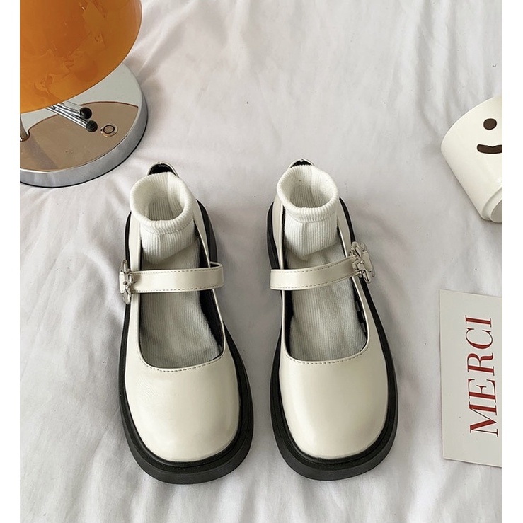 Giày búp bê có quai bông hoa Mary Jane tiểu thư đế 5cm dễ thương ulzzang Hàn Quốc Yannie Lolita