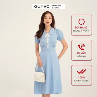 Đầm ôm nữ GUMAC đính nơ cao cấp, màu xanh đủ size đẹp DB1103