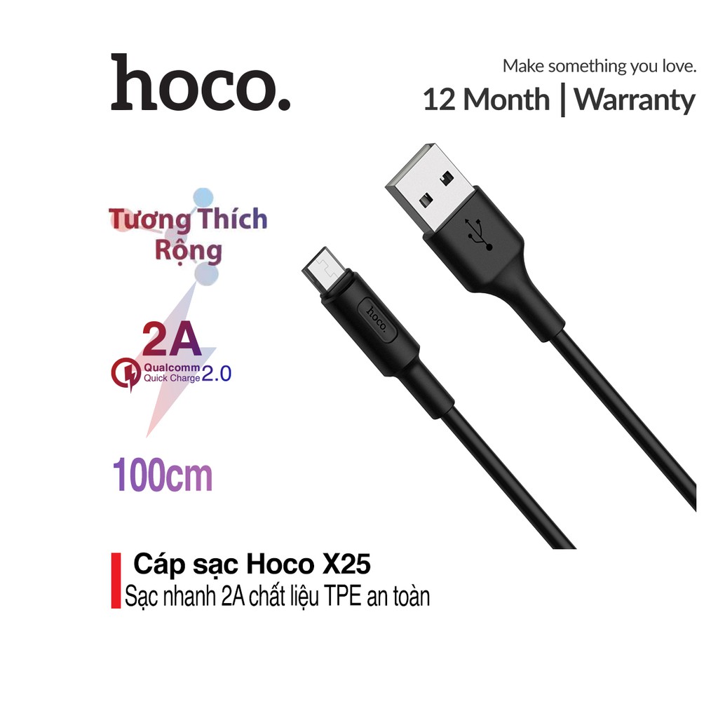 Cáp sạc Hoco X25 Lightning-Micro sạc nhanh 5V-2.0A dài 1m tương thích với nhiều thiết bị