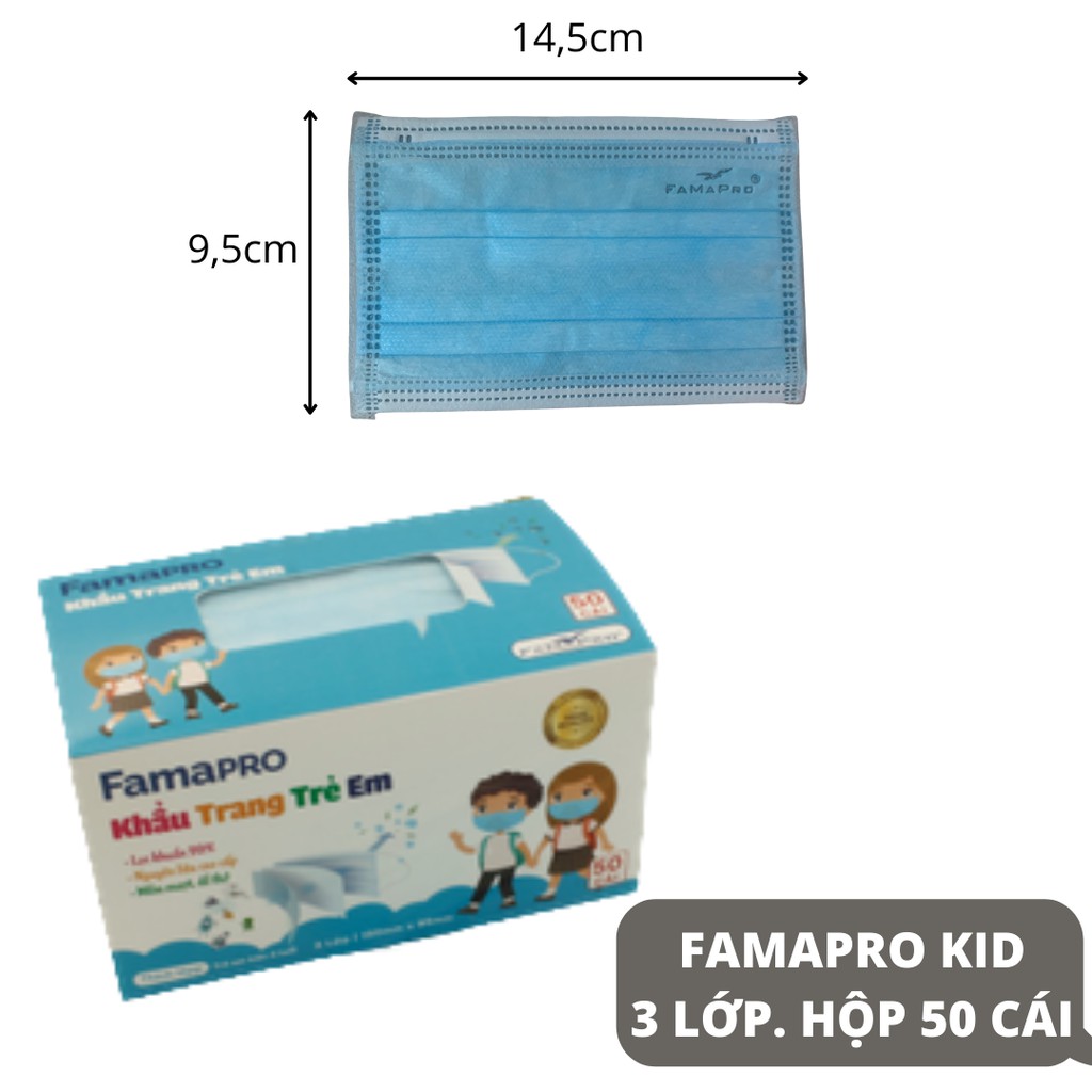 Combo 2 hộp Khẩu trang y tế trẻ em 3 lớp kháng khuẩn chuẩn FDA Nam Anh Famapro kid (50 cái /hộp)