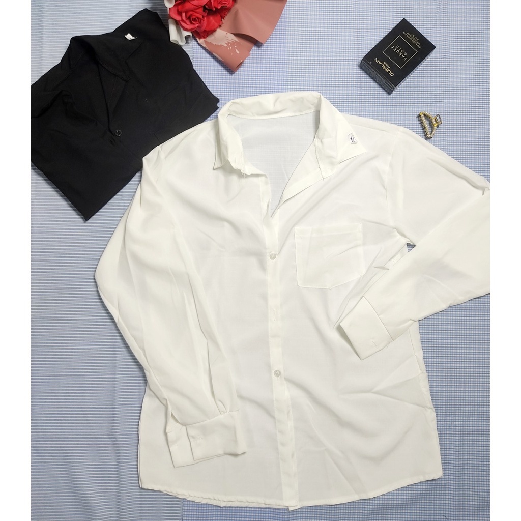 Áo Sơ Mi Trơn Form Rộng Có Túi Tay Dài