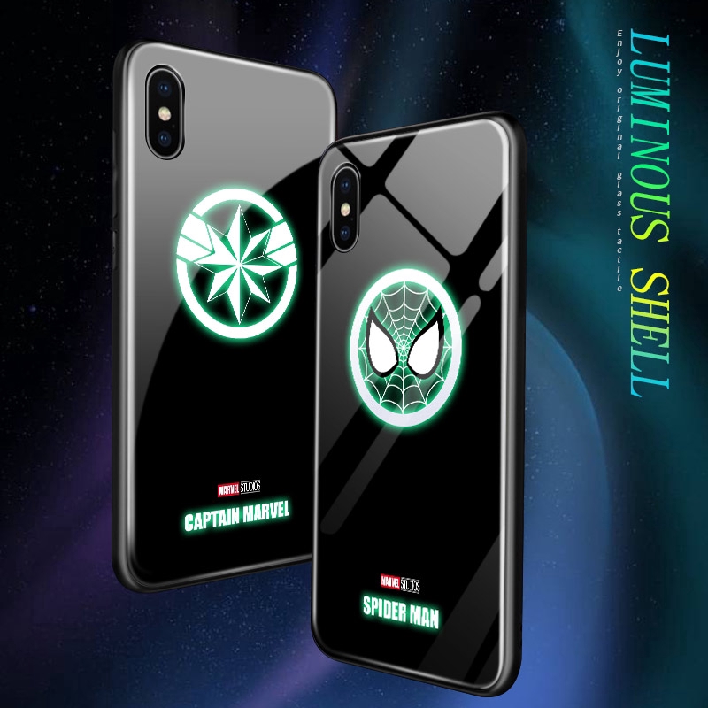 Ốp điện thoại kính dạ quang in hình Marvel Avengers cho Nokia X6 X7 6.1 Plus 7.1 Plus 7 Plus 8.1