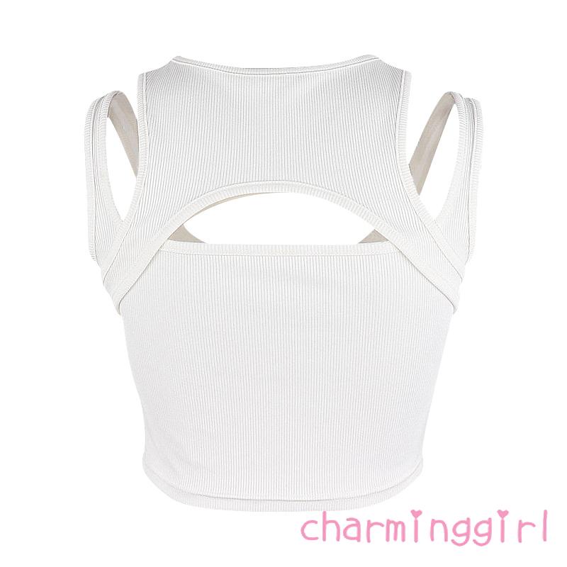 Áo Croptop Sát Nách Màu Trơn Thiết Kế Khoét Lỗ Thời Trang Cho Nữ