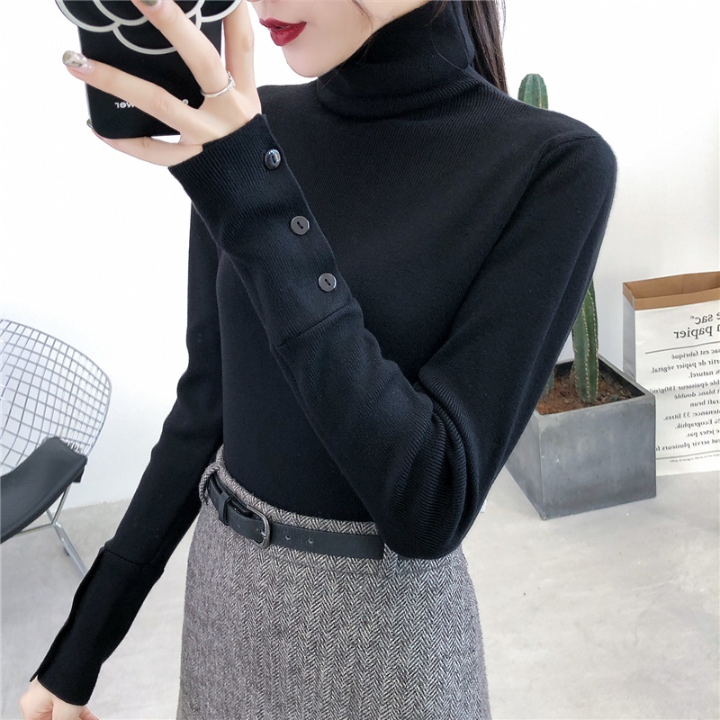 【HangFei】Áo Len Tay Dài Cổ Lọ Dáng Ôm Theo Phong Cách Phương Tây Dễ Phối Đồ