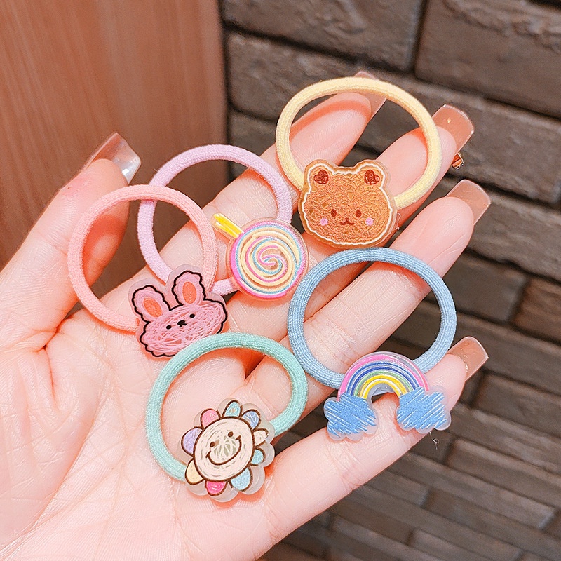 Set 10 Dây Cột Tóc Co Giãn Không Đau Hình Trái Cây Hoạt Hình Dễ Thương Cho Bé Gái