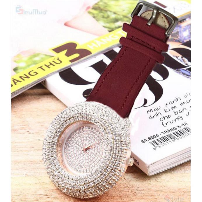 Đồng hồ nữ halie đính đá dây da đỏ