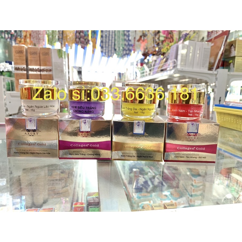 [chuẩn hàng ] kem Axury collagen+ gold dưỡng trắng,chống nắng,hết mụn,nám,tan nhang,đôi môi, hủ 15g