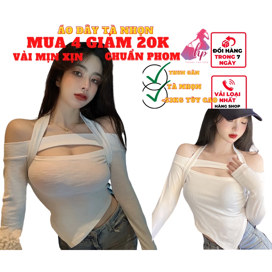 áo dây choàng cổ nữ kiểu bẹt trễ vai tay dài body vải thun borrip màu trắng đen mịn xịn sang chảnh phong cách hàn quốcq | WebRaoVat - webraovat.net.vn