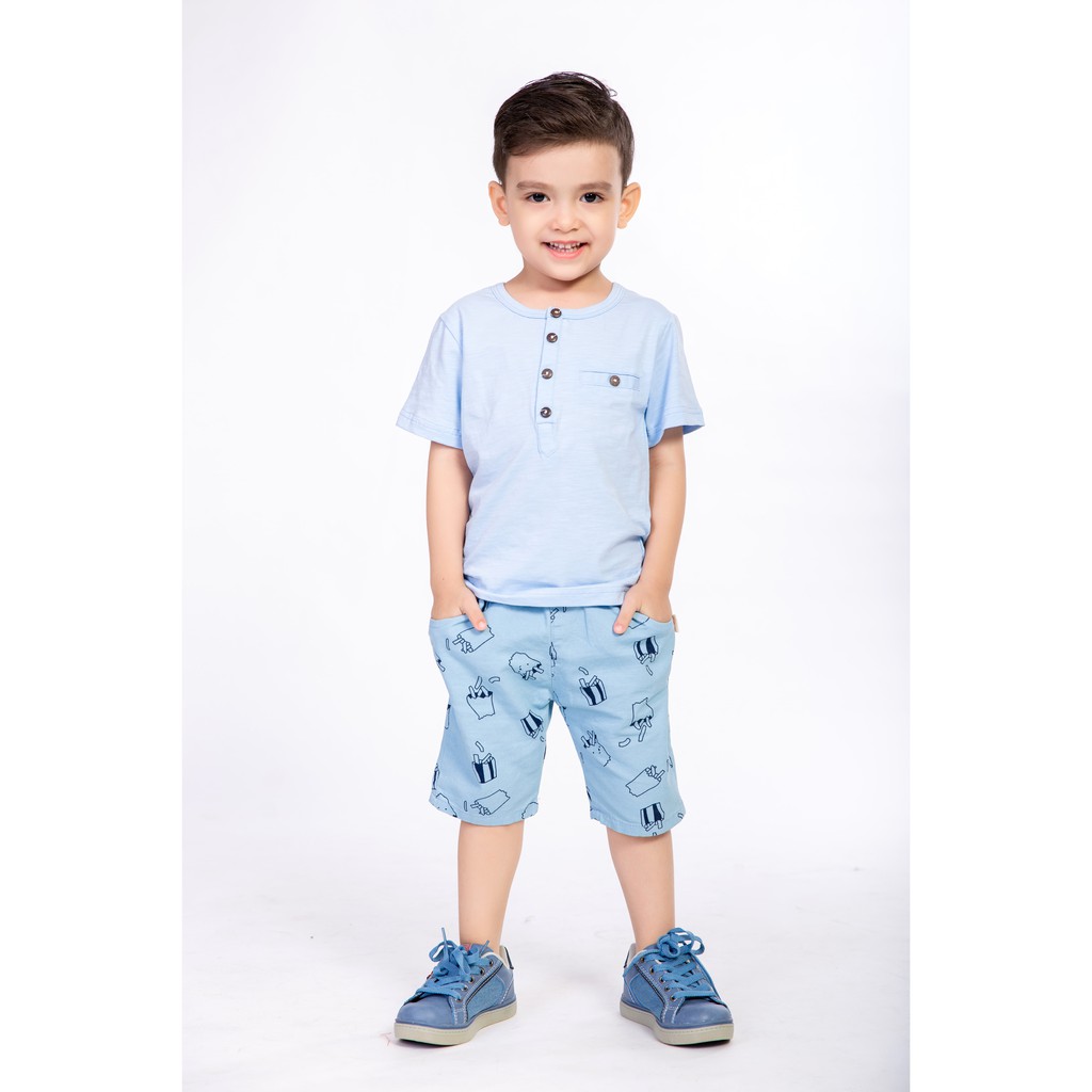 Áo sơ mi bé trai màu trắng/xanh navy/xanh dương Crown Kids Fashion T-Shirt CKBSGC2190701 cho bé 3-9 tuổi size 3-9