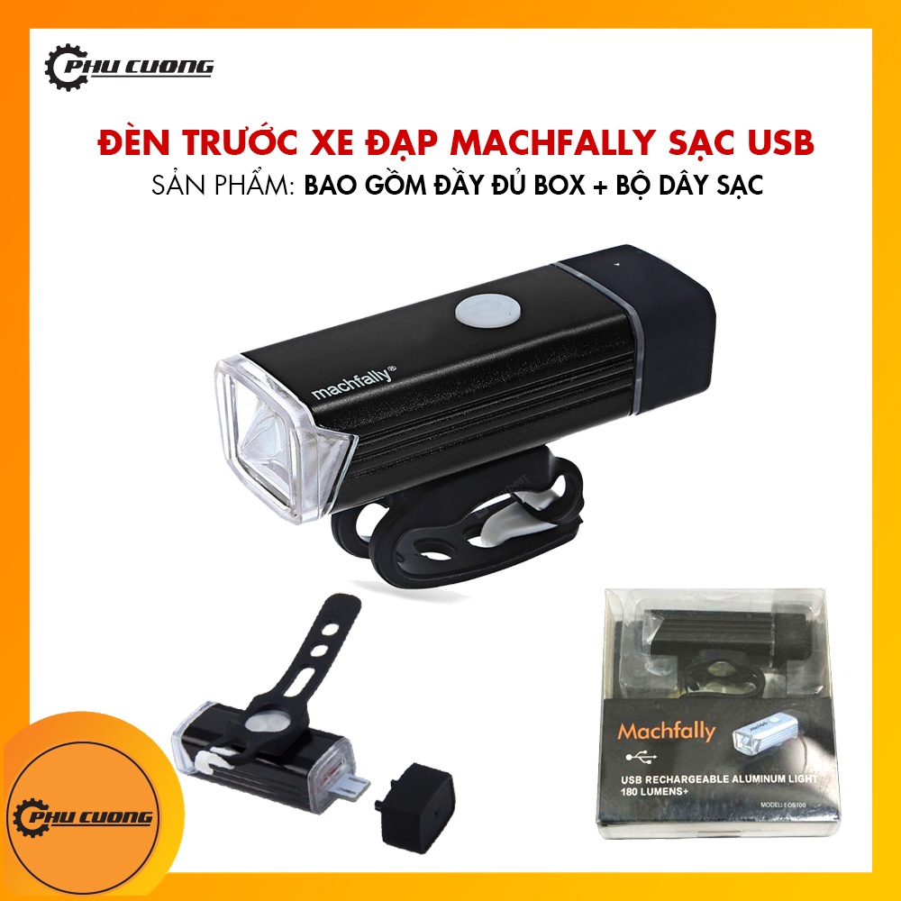 Đèn trước xe đạp Machfally sạc USB màu đen - 4 chế độ sáng 180 LMs [ Có Hộp Chính Hãng ]