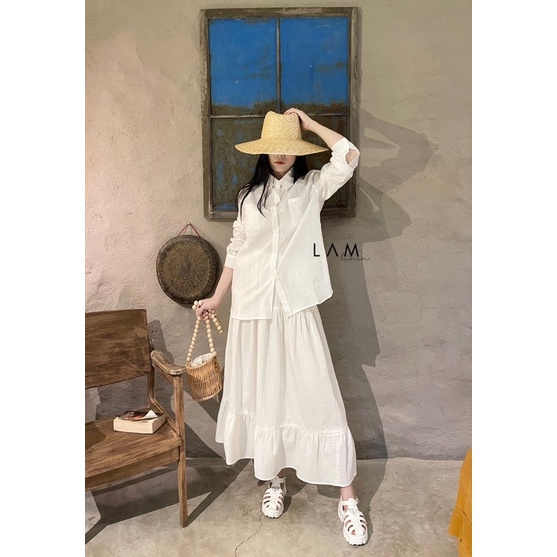Set Áo sơ mi và chân váy maxi vải Linen