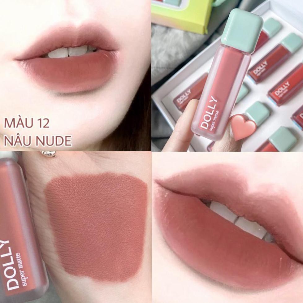 New 2021 [12 Nâu Nude] Son Kem Lì Dolly Super Matte Không Chì Màu Nâu Nude [12] Tách Sét | BigBuy360 - bigbuy360.vn