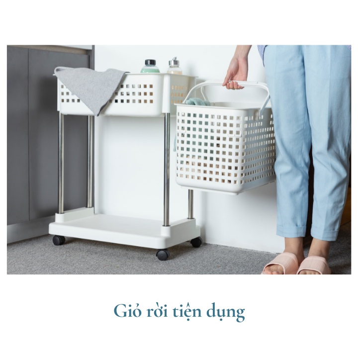 Kệ giặt di động Nachi - kèm giỏ đựng đồ, bánh xe xoay 360 độ chịu lực đến 40kg. không giòn gãy